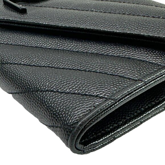 Yves Saint Laurent  Cassandra Grain De Poudre Leather Long Wallet Black - Picture 8 of 12